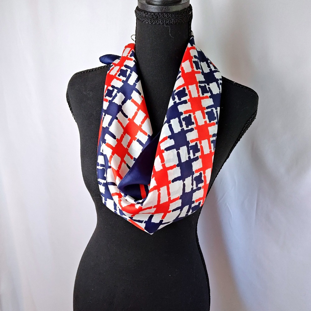 Red White Blue Geometric Square Scarf 26.5" Vintage Patriotic Americana